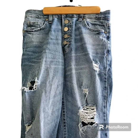 RE Generation Juniors' Distressed High-rise Cropped Flare Jeans Size 7/28 - Picture 1 of 12